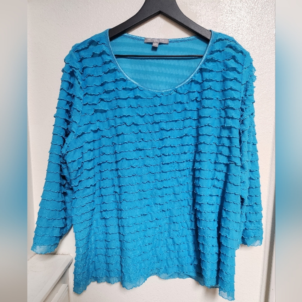 NY Collection Woman Aqua Top small Ruffle size 3X